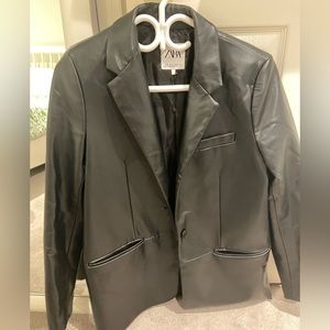 Black faux leather Zara blazer size small